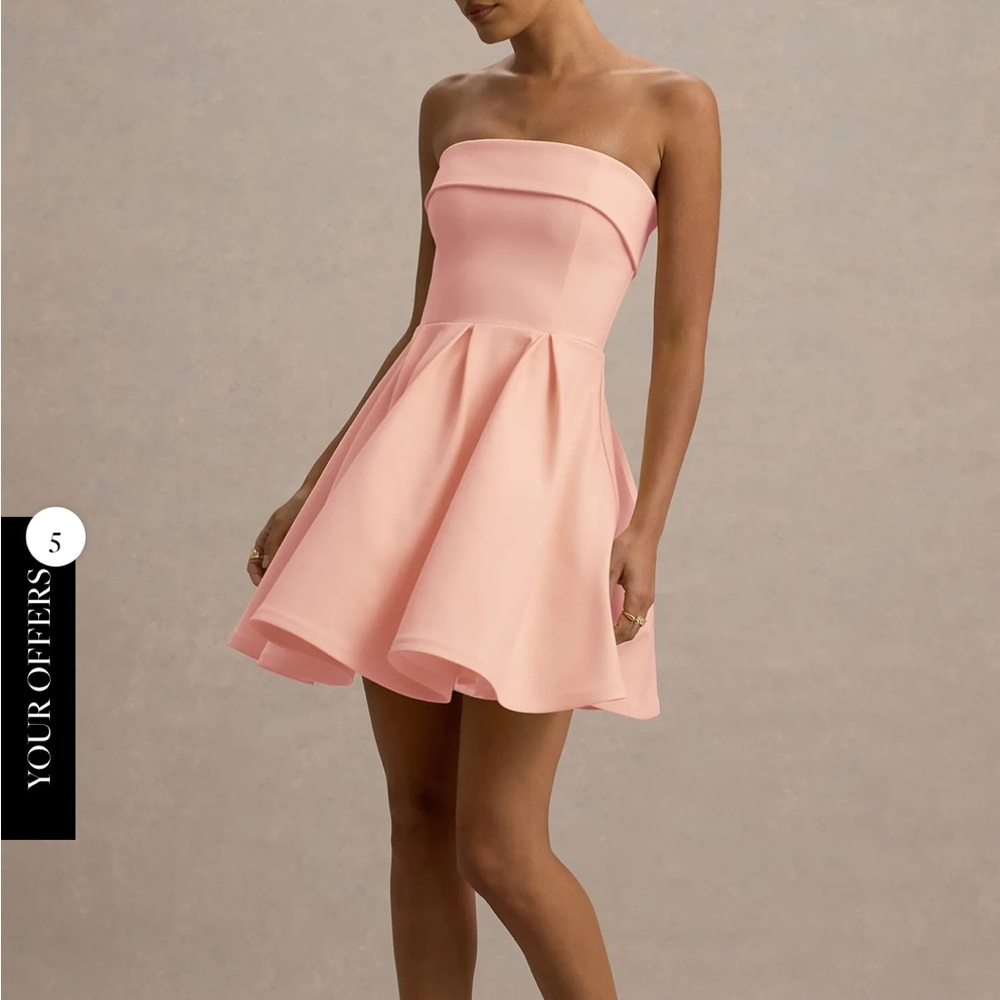 Club L London Blush Strapless Dress light pink bandeau skater mini dress